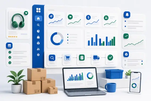 Generated artwork showing ecommerce operations dashboards and workflow signals